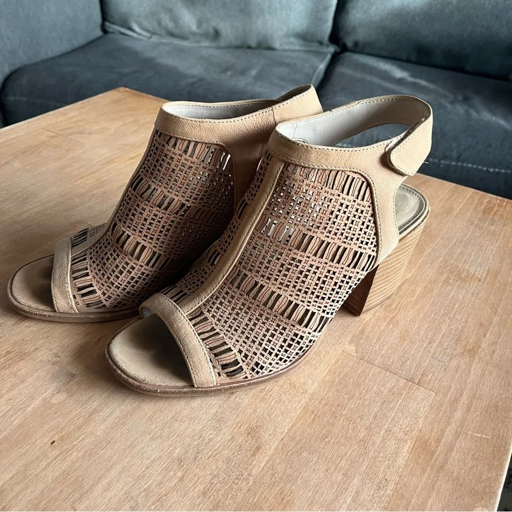 Vince Camuto Woven Tan Block Heel Sandals